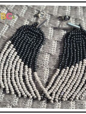 Handcrafted Black and Grey Beaded Fringe Earrings - Women Jewelry